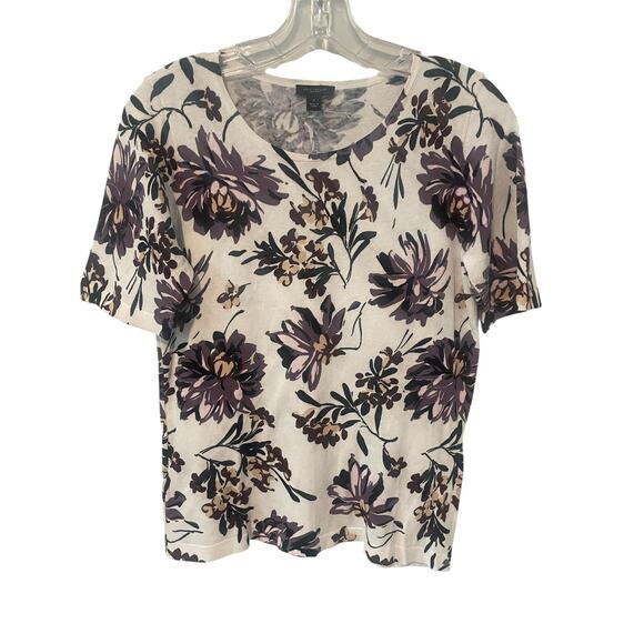 Ann Taylor Factory Floral Print Round Neck Short Sleeve Sweater Sz M - Picture 1 of 5